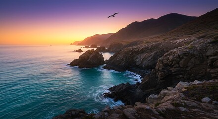 Stunning Sunset Coastline Landscape with Ocean and Cliffs