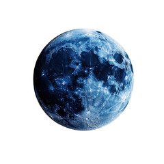 Vivid blue moon with intricate details. transparent background