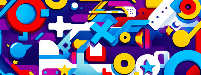 Fototapeta premium Colorful abstract shapes on vibrant background create dynamic composition