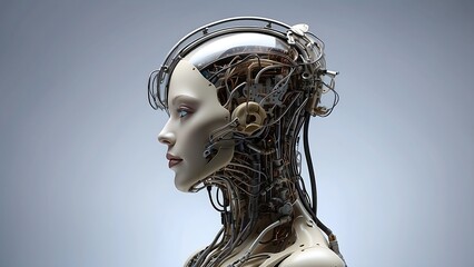 A novel illustration of technologically advanced human intellect set against a clear backdrop