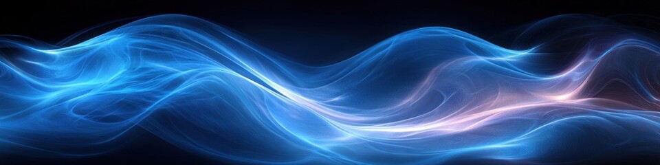 Fototapeta premium Bright Blue Light Streaks with Glowing Horizontal Lines on Dark Background in Futuristic Motion Blur Design
