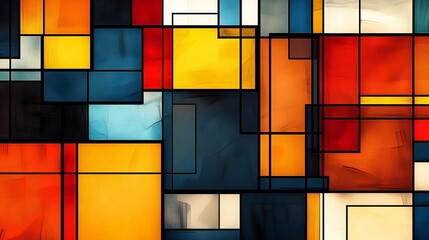Fototapeta premium Vibrant geometric shapes intersect dynamically creating a bold colorful abstract artwork. AI Generated