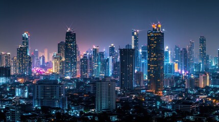 Naklejka premium A mesmerizing cityscape at night illuminated with a myriad of dazzling lights