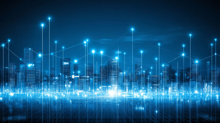 Fototapeta premium Futuristic cityscape with glowing digital connections