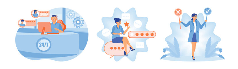 Concept of customer service, reviews and positive or negative feedback.