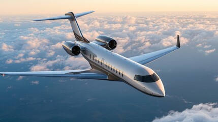 Luxury private jet taking off above clouds aerial view aviation photography sunset skies