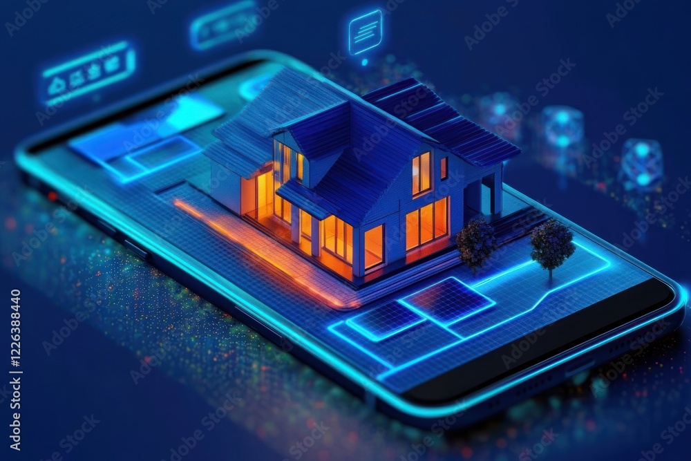 Aufkleber isometric smartphone smart home concept with iot wireless technology and automation in modern urban 