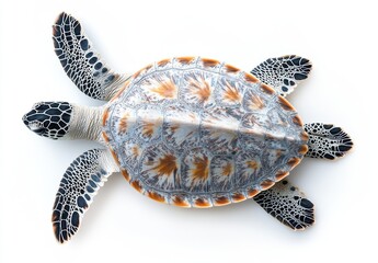 Vibrant Caribbean Sea Turtle with Intricate Shell Patterns Swimming Gracefully in Clear Waters, Symbolizing Marine Life and Conservation Awareness