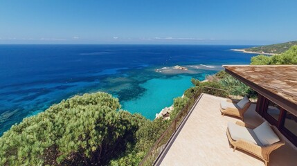 Obraz premium Tranquil Ocean View Balcony Luxury Relaxation Coastal Escape