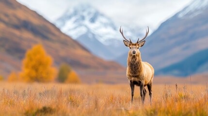 Fototapeta premium Majestic stag in autumnal mountain meadow