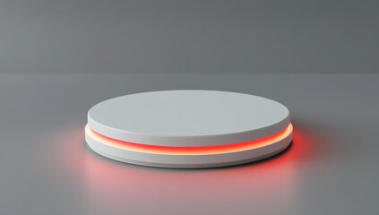 Illuminated round white platform on gray background.