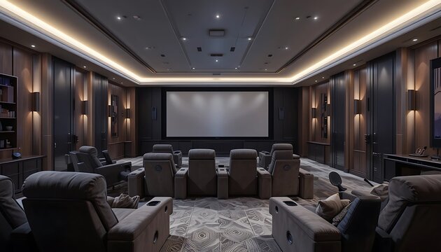 Luxury Home Theater Design Modern Dark Recliners and Large Screen