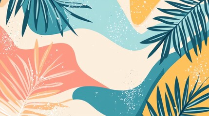 Abstract Tropical Leaf Design with Organic Shapes and Vibrant Colors