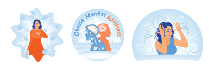 Mental wellness concept with self-care and emotional balance illustrations.