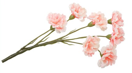 Fototapeta premium Beautiful pink carnation flowers arranged on a stem, perfect for decoration or floral designs, isolated on a white background.