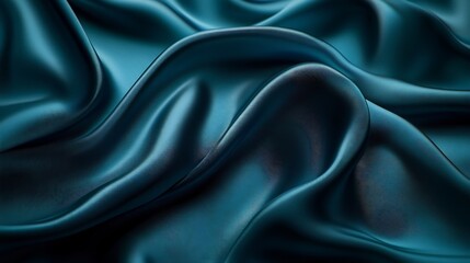 Obraz premium Deep Teal Silk Drapes Softly Luxurious Fabric Texture. AI Generated