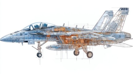 Obraz premium Super Hornet F/A-18E/F: An Internal Anatomy Illustration