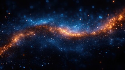 Obraz premium Abstract Cosmic Swirl: Blue And Orange Glowing Particles On Dark Background