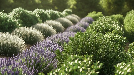 Serene Lavender and Herb Garden bathed in Sunlight