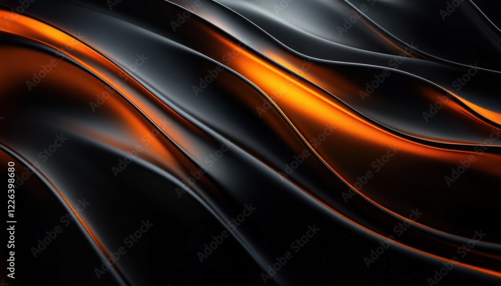 Aufkleber dynamic black and orange abstract background with flowing curves and soft lighting