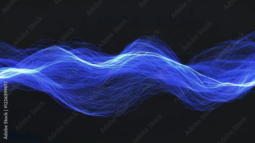 Poster rippling blue waves create mesmerizing patterns against a dark backdrop in a digital artwork explori