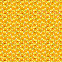 Little yellow ducks and colorful wild flowers Country style tiny floral pattern Quilting patchwork sewing fabric print