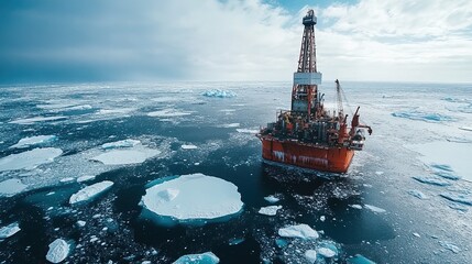 Obraz premium Oil rig in the Arctic with ice floes around, unique and challenging environment 