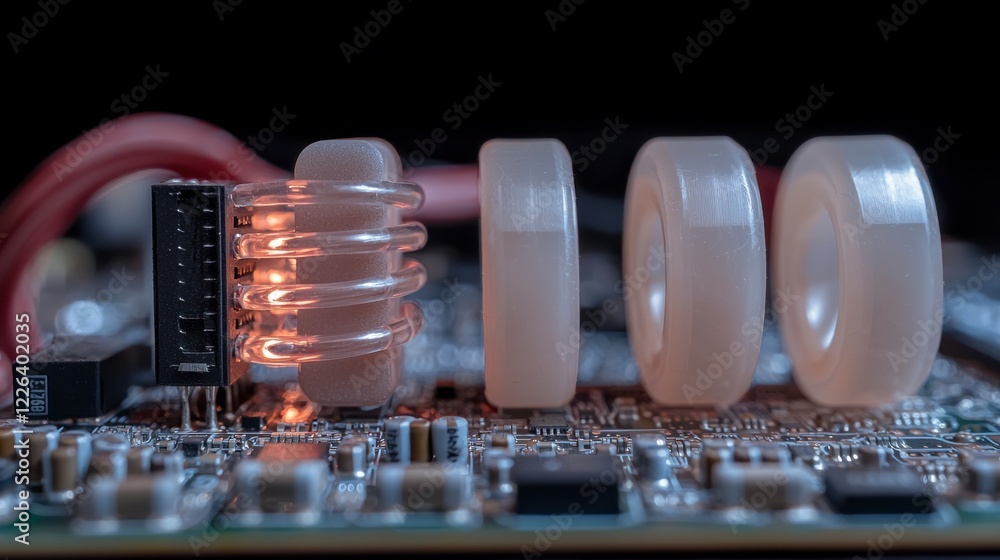 Poster close up neon lit computer microchip circuit board technology