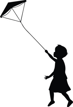 recommend clip art: Children flying kite silhouette vector illustration, children flying kite line art vector, Cute children flying kite vector design