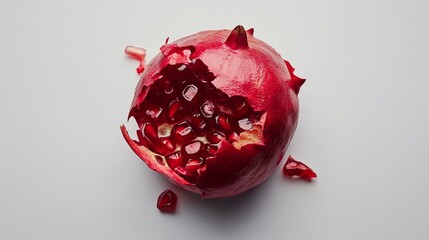 A Partially Broken Pomegranate on White Background