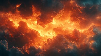 Fototapeta premium Fiery orange clouds dramatically form bat silhouette intense night sky. AI Generated