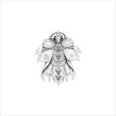 hand drawn balck and white majestic fantasy cloak intricate armor plating
