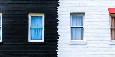 Fototapeta premium house divided - residential suburban home divided into two colors with two yards for a divorce or difference of opinions