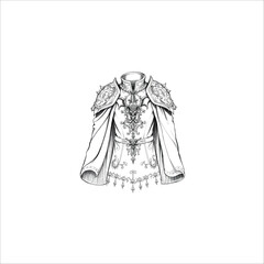 hand drawn balck and white majestic fantasy cloak intricate armor plating