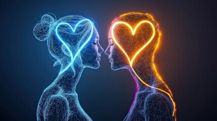 A symbolic glowing Couple's Portrait indicating in valentine's day concept