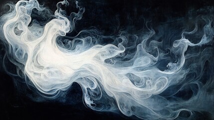 Obraz premium Ethereal white smoke swirls dramatically against a dark background creating a moody atmospheric abstract image. AI Generated