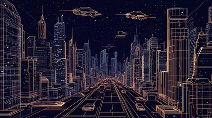 Futuristic Cityscape: A Nighttime Vision of Tomorrow's Metropolis