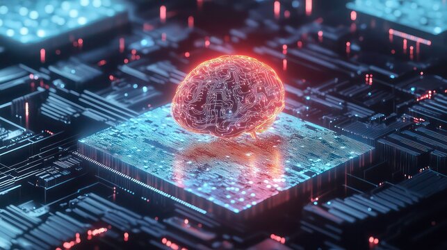 glowing brain connected to digital network, symbolizing intelligence and connectivity