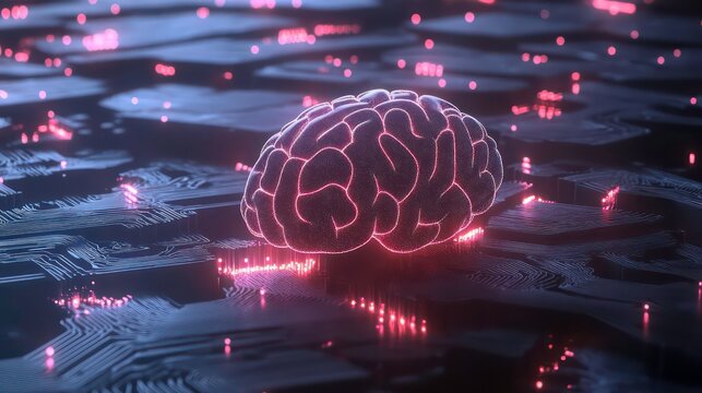 glowing brain connected to digital network, symbolizing intelligence and connectivity