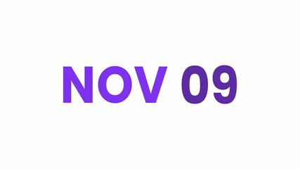 9th November calendar icon animation. Alpha matte with transparent background 4K resolution.