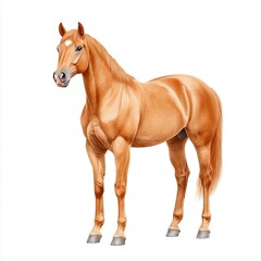 Fototapeta premium A Stunning Chestnut Horse Standing Against a Pristine White Background, Showcasing its Muscular Build and Rich Coat