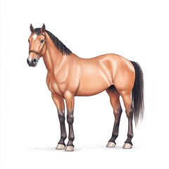 Obraz premium Elegant Chestnut Horse Watercolor Illustration, Realistic Equine Portrait, Detailed Animal Art