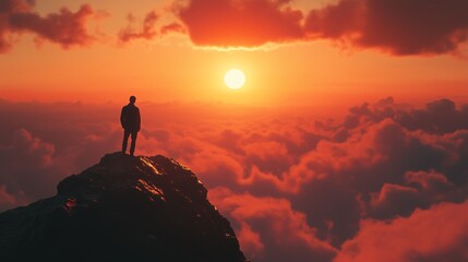 Fototapeta premium silhouette of a person on the top of the mountain