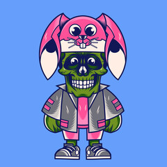 Mascot character design cartoon skull rabbit hat