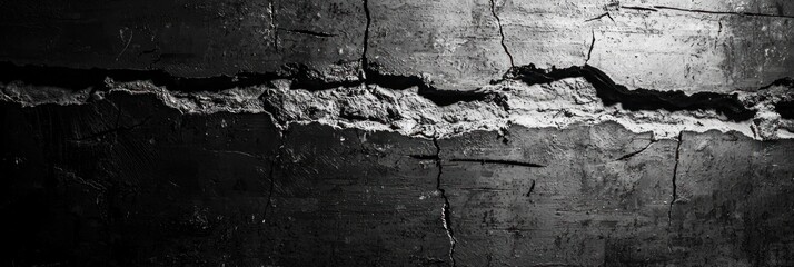 Fototapeta premium Black and white image of a cracked surface