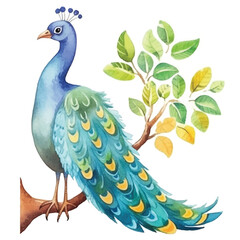 watercolors A vibrant peacock illustration 