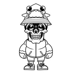 Mascot character design cartoon skull shark hat outline