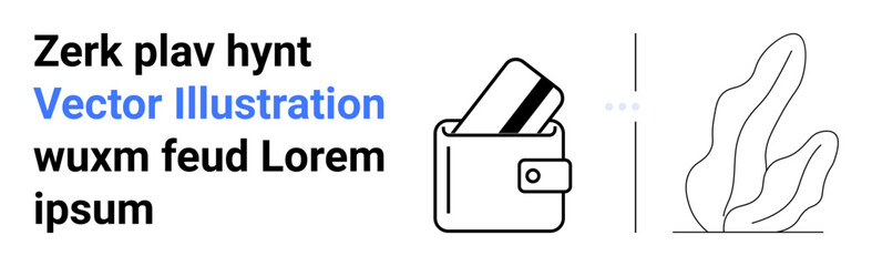 Wallet containing card, abstract plant design, and placeholder text. Ideal for finance, banking, digital wallets, payments, fintech mobile banking ecommerce. Landing page