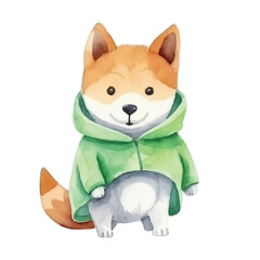watercolors Cute shiba inu dog wearing pilot helmet illustration
