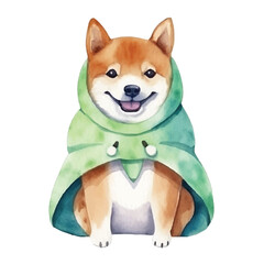 watercolors Cute shiba inu dog wearing pilot helmet illustration